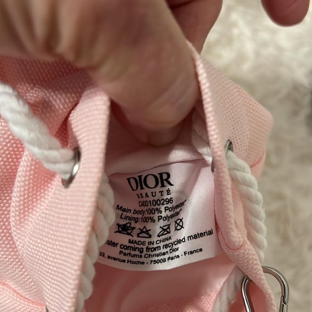 New! Dior Beauty Drawstring Pink Pouch with Crossbody Strap and Charm - Picture 11 of 15